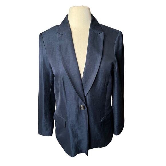 Scotch & Soda Navy Blue Linen Blend Blazer Medium Single Button Preppy Lined - Picture 1 of 8